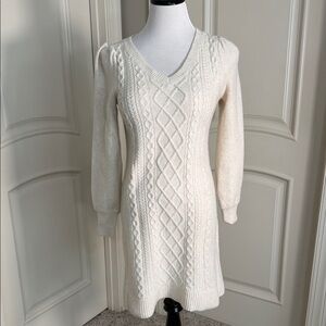 Cream Cable Knit Sweater Dress